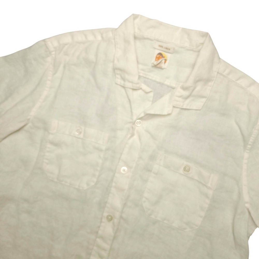 C&C‎ California Shirt Womens XL White Linen Short Sleeve Button Up Casual Top